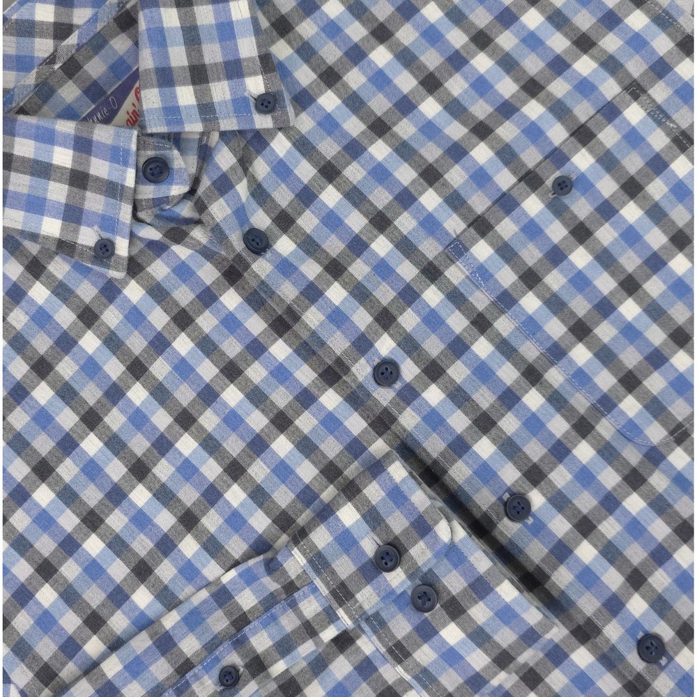 Johnnie-O Shirt Mens Medium Blue Check Hangin' Out Long Sleeve Stretch Casual